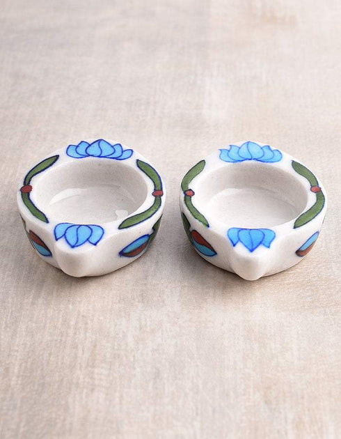 Blue Pottery T-Light Holder Set Of 2 Pcs.